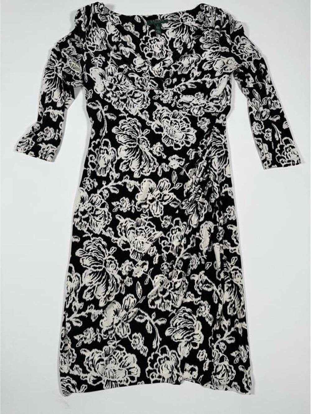 Lauren Ralph Lauren Black and White Floral Dress Size 6